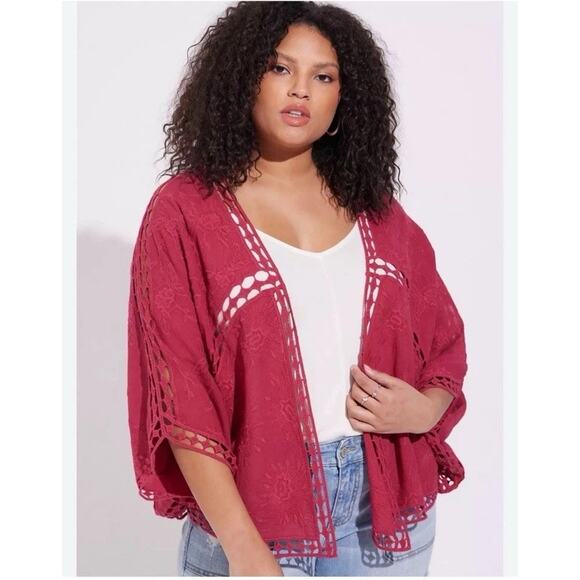 Torrid Tops - Torrid Womens Kimono Crochet Lace Embroidered 100% Cotton Beach Boho 5/6